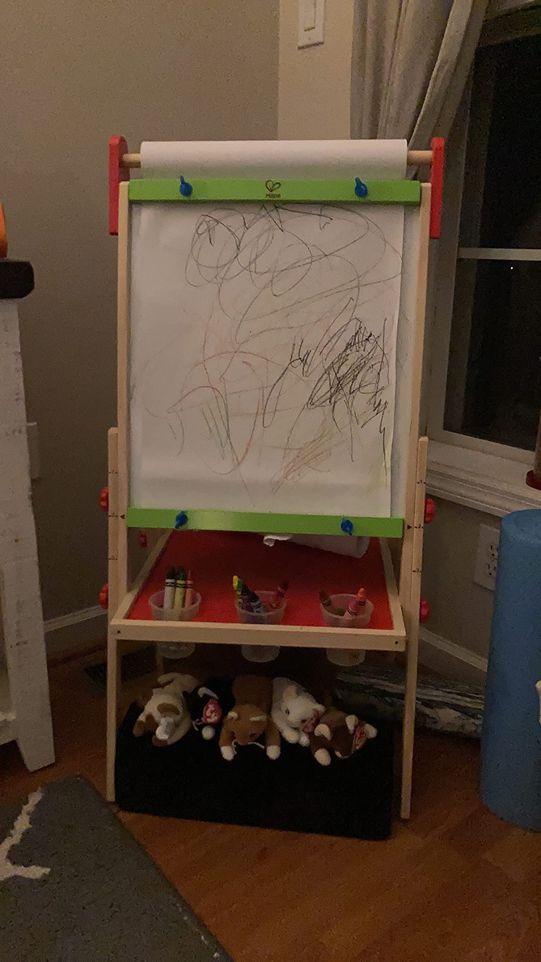 Hape E1010 Magnetic All in 1 Kids Height Adjustable Drawing Dry-Erase Chalkboard Wooden Artist Easel with 3 Paint Pots and Refillable Paper Roll customer photo 1