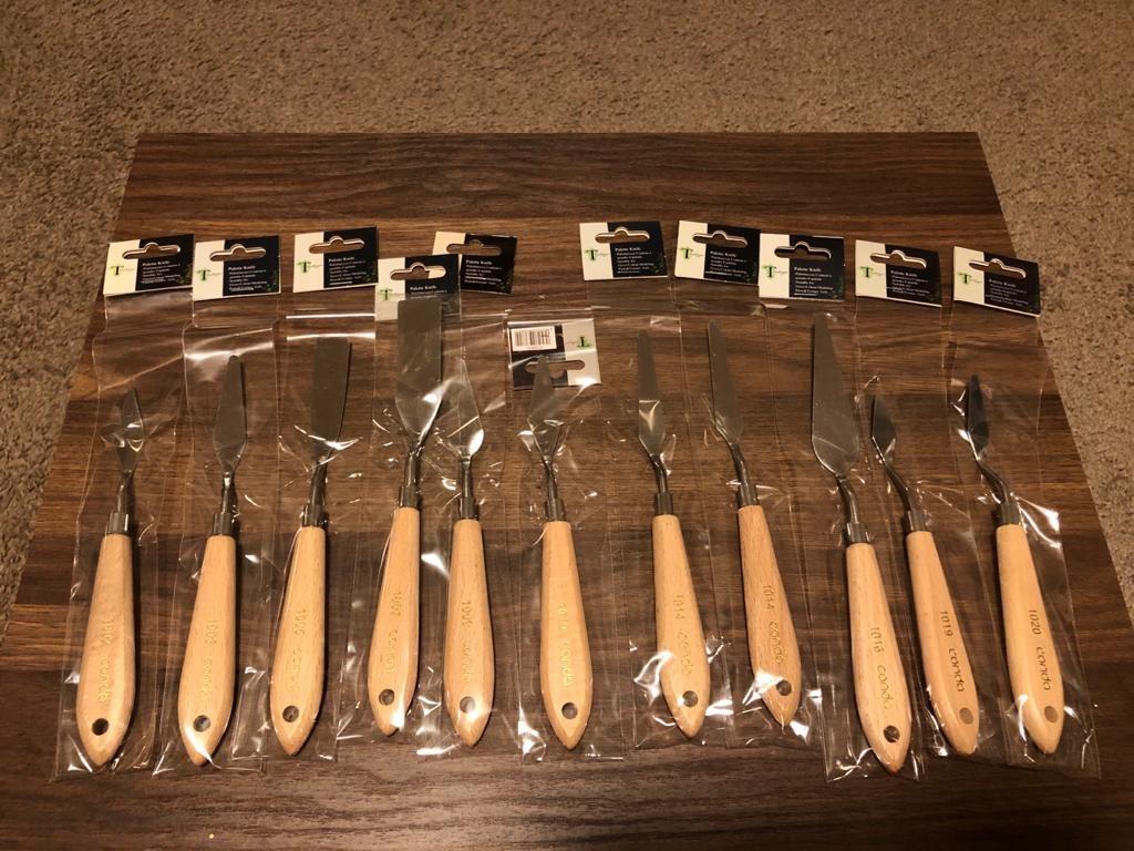 CONDA Palette Knife Painting Stainless Steel Spatula Palette Knife Oil Paint Metal Knives Wood Handle (Red 5 Piece) customer photo 1