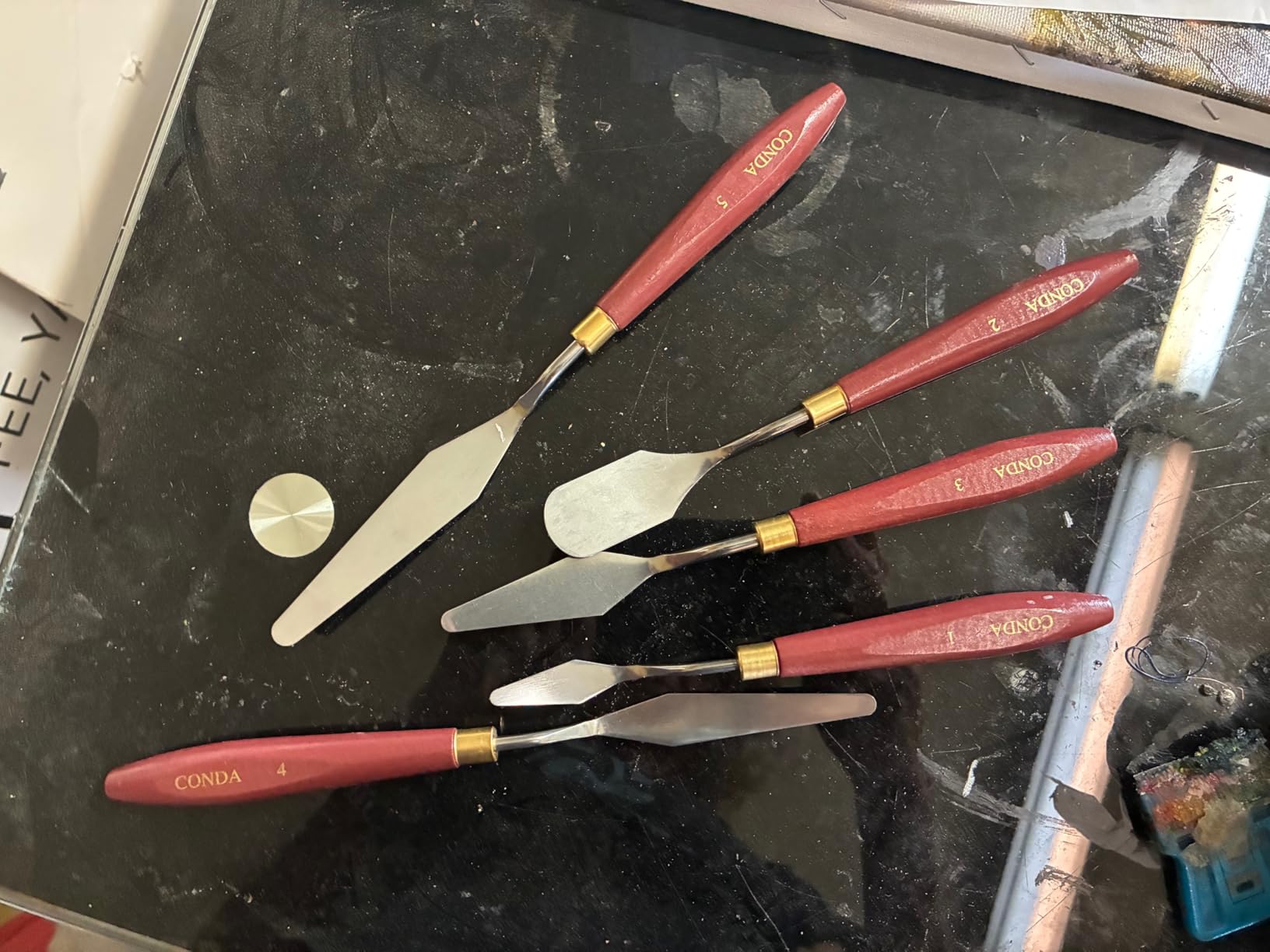 CONDA Palette Knife Painting Stainless Steel Spatula Palette Knife Oil Paint Metal Knives Wood Handle (Red 5 Piece) customer photo 2