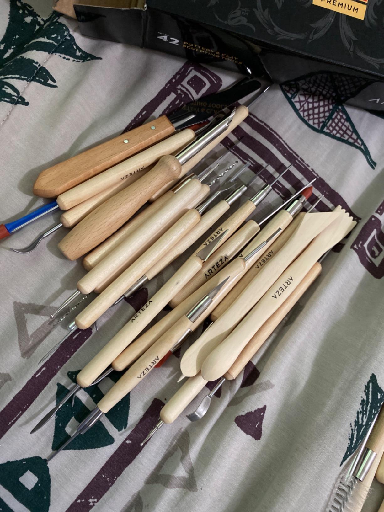 ARTEZA Pottery & Sculpting Tools, 42-Piece Clay Tools Set with Wooden Handles & Steel Tips for Polymer Clay, Ceramics, Carving, Modeling, Shaping & Smoothing customer photo 1
