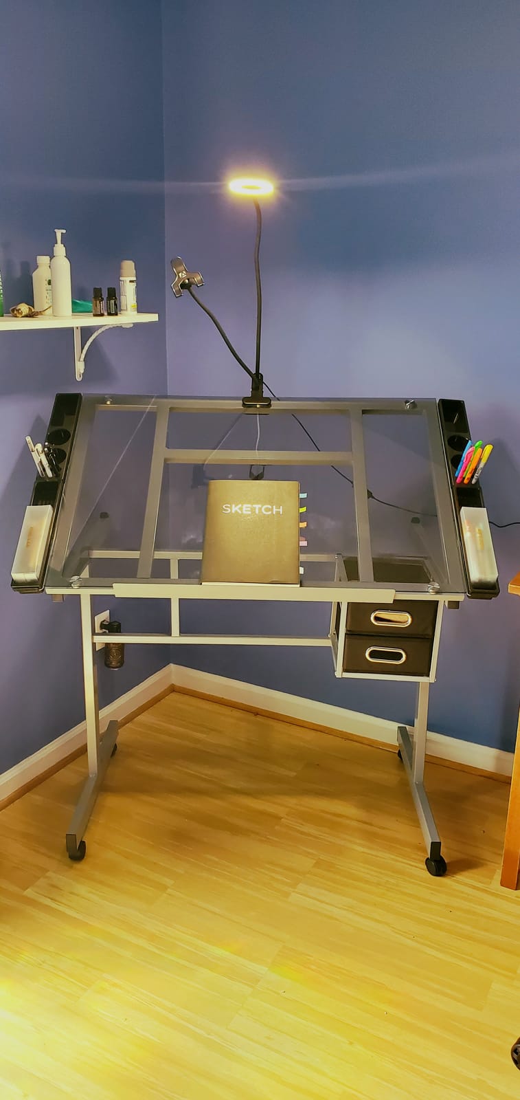 Yaheetech Glass Drafting Table with Storage, Adjustable Art Drawing Desk customer photo 2