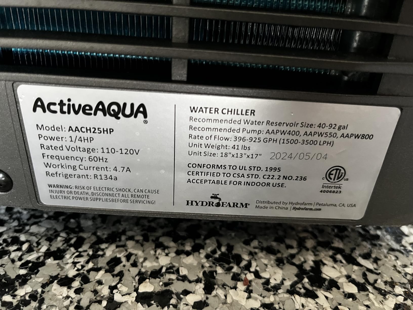 Active Aqua Water Chiller, 0.25 HP, Titanium, 40-92 Gal, Hydroponics customer photo 1