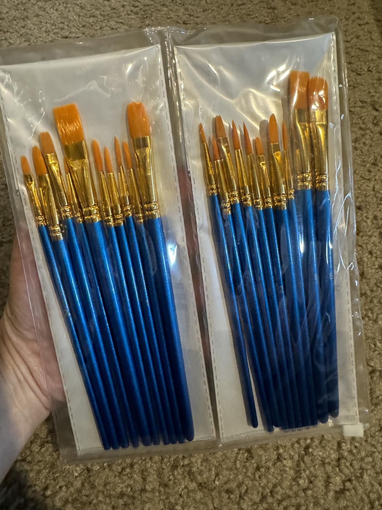 BOSOBO Paint Brush Set, 10pcs Round Pointed Tip Nylon Hair Artist Detail Paintbrushes, Professional Fine Acrylic Oil Watercolor Brushes for Face Nail Body Art Craft Model Miniature Painting, Blue customer photo 1
