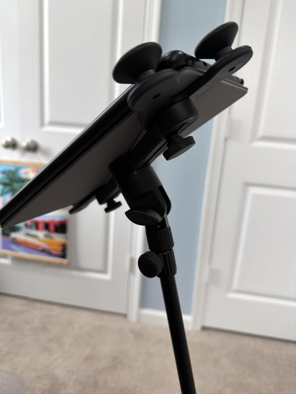 Amazon Basics Adjustable Tablet Holder for Music Stand, Secure Portable iPad Holder with 360 Degree Swivel, Fits 7-11