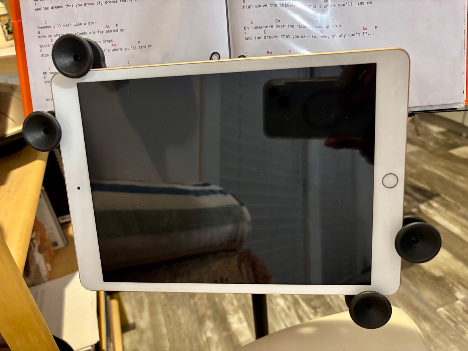 Amazon Basics Adjustable Tablet Holder for Music Stand, Secure Portable iPad Holder with 360 Degree Swivel, Fits 7-11