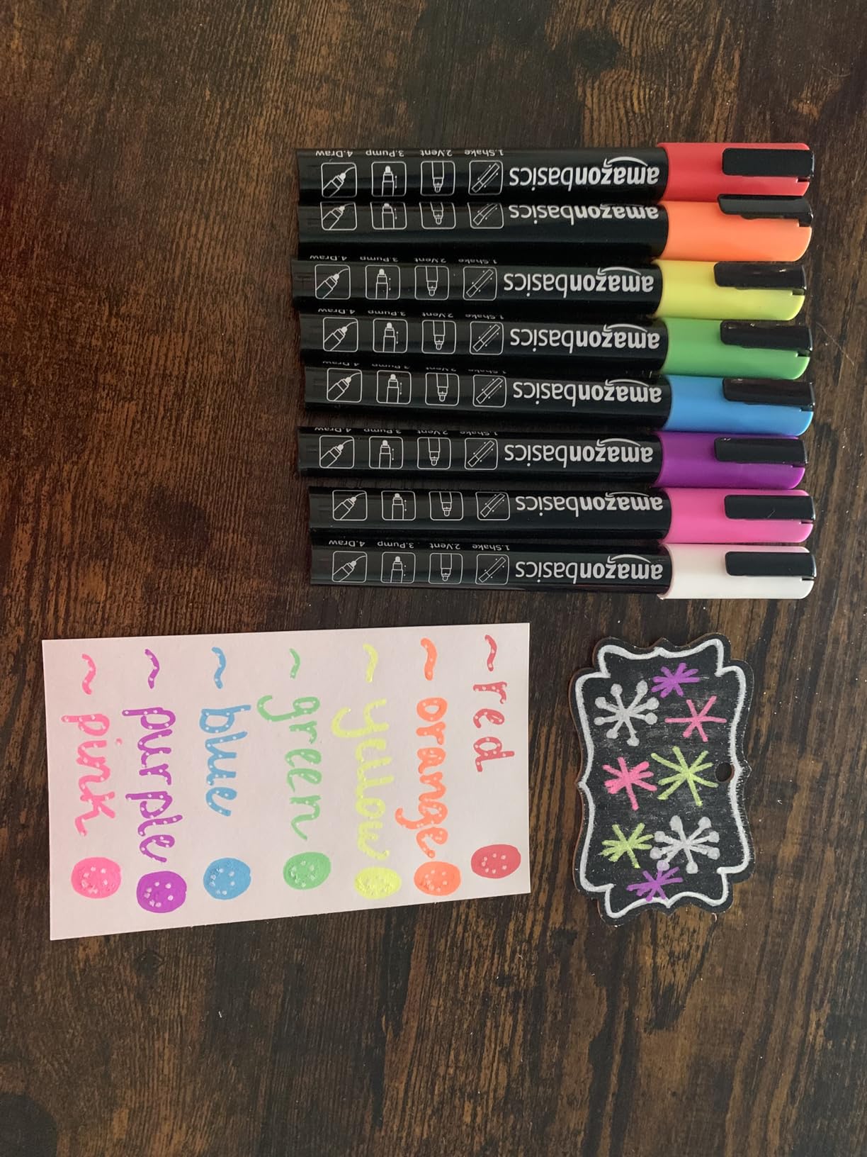 Amazon Basics Bullet/Chisel Reversible Tip Chalk Markers, Fine Point, 8-Pack, Bright Colors customer photo 2