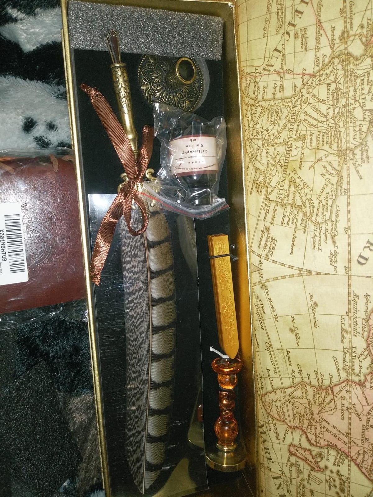 Antique Quill Pen Unique Half-Patterned Feather Pen Set with 6 Nibs 1 Bottle of Ink 1 Seal Stamp 1 Pen Holder 1 Sealing Wax LL-149 customer photo 2