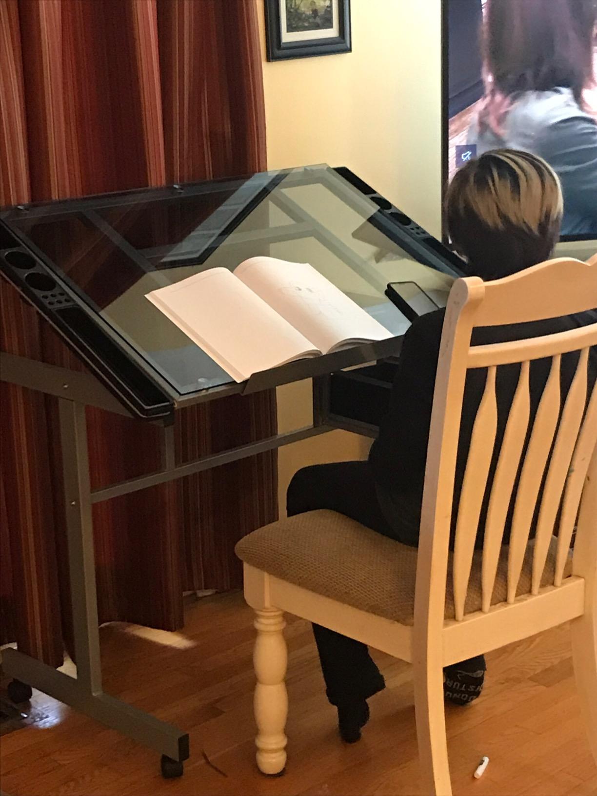 Topeakmart Glass Drafting Table Rolling Drawing Desk w/2 Slide Drawers customer photo 2