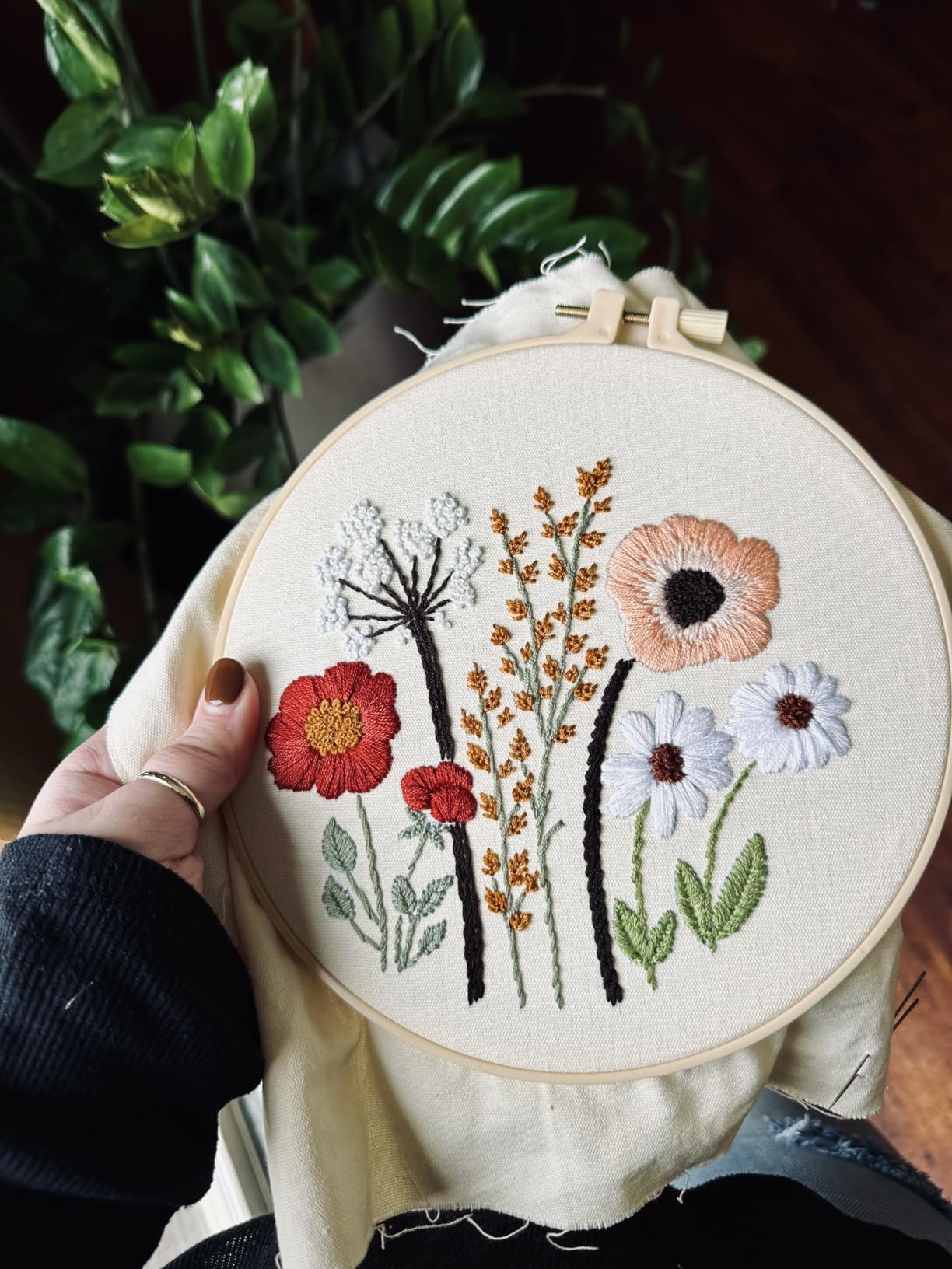 Uphome 3 Pack Embroidery Starter Kit for Beginners Stamped Cross Stitch Kits with Cute Flowers and Plants Patterns with 1 Embroidery Hoop and Color Threads for Adults Kids customer photo 1