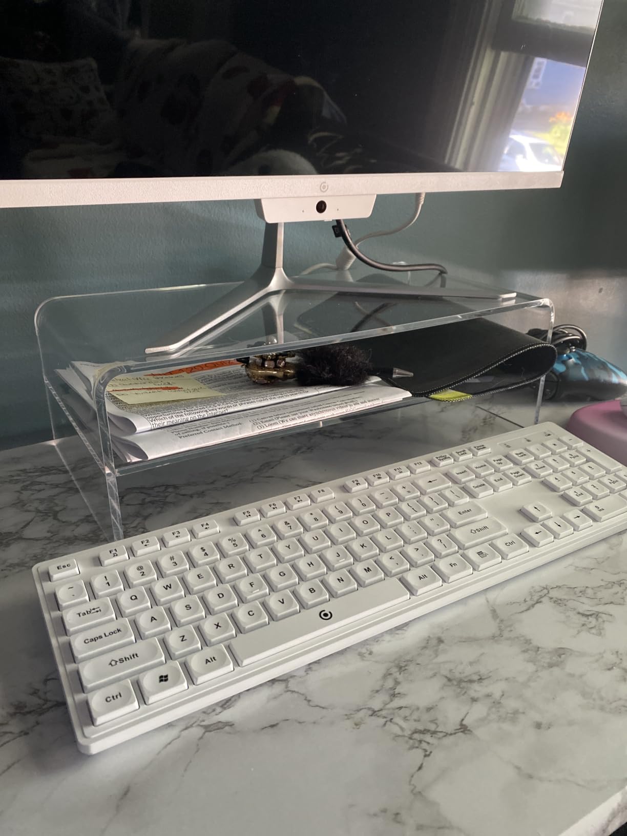 Egchi Clear Acrylic Monitor Stand Riser 2 Tier, 5.12 Inches High Clear Computer Desk Organizer Shelf for Multi Media PC Storage Laptop customer photo 1