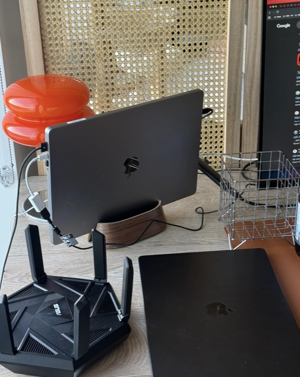 HumanCentric Vertical Laptop Stand in Black Walnut Wood, Adjustable customer photo 1