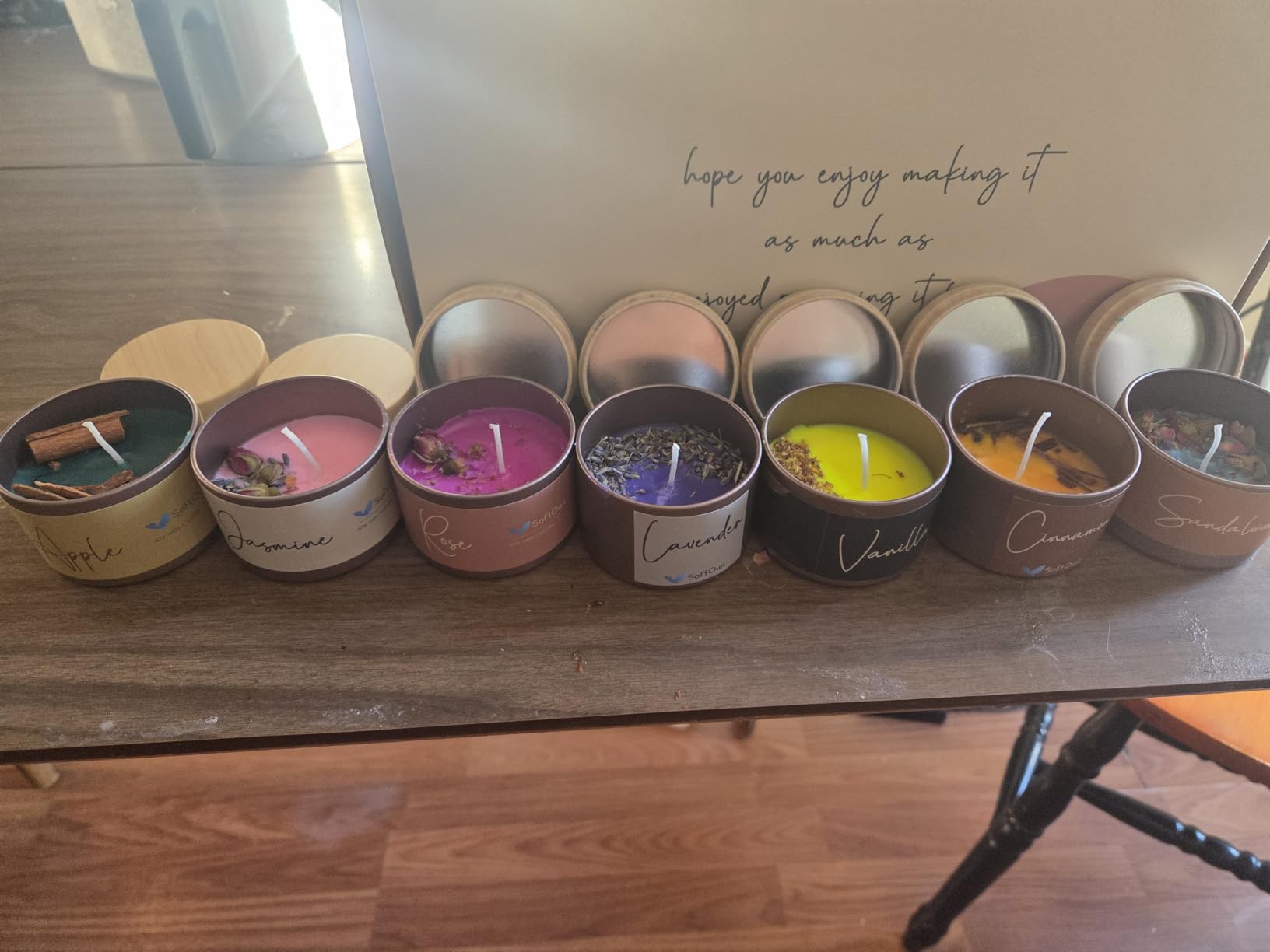 SoftOwl Premium Soy Candle Making Kit - Full Set - Soy Wax, Big 7oz Jars & Tins, 7 Pleasant Scents, Color Dyes & More - Perfect as Home Decorations - DIY Starter Scented Candles Making Kit customer photo 2