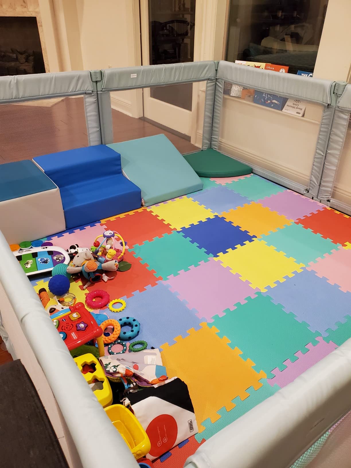 Doradotey 8-Panel Foldable Baby Playpen for Toddlers 1-3, Adjustable Shape Large 79x71 Indoor Playard, No Tools Assembly, 360° Breathable Mesh, Separate Washable Panels Safety Fence, Blue customer photo 2