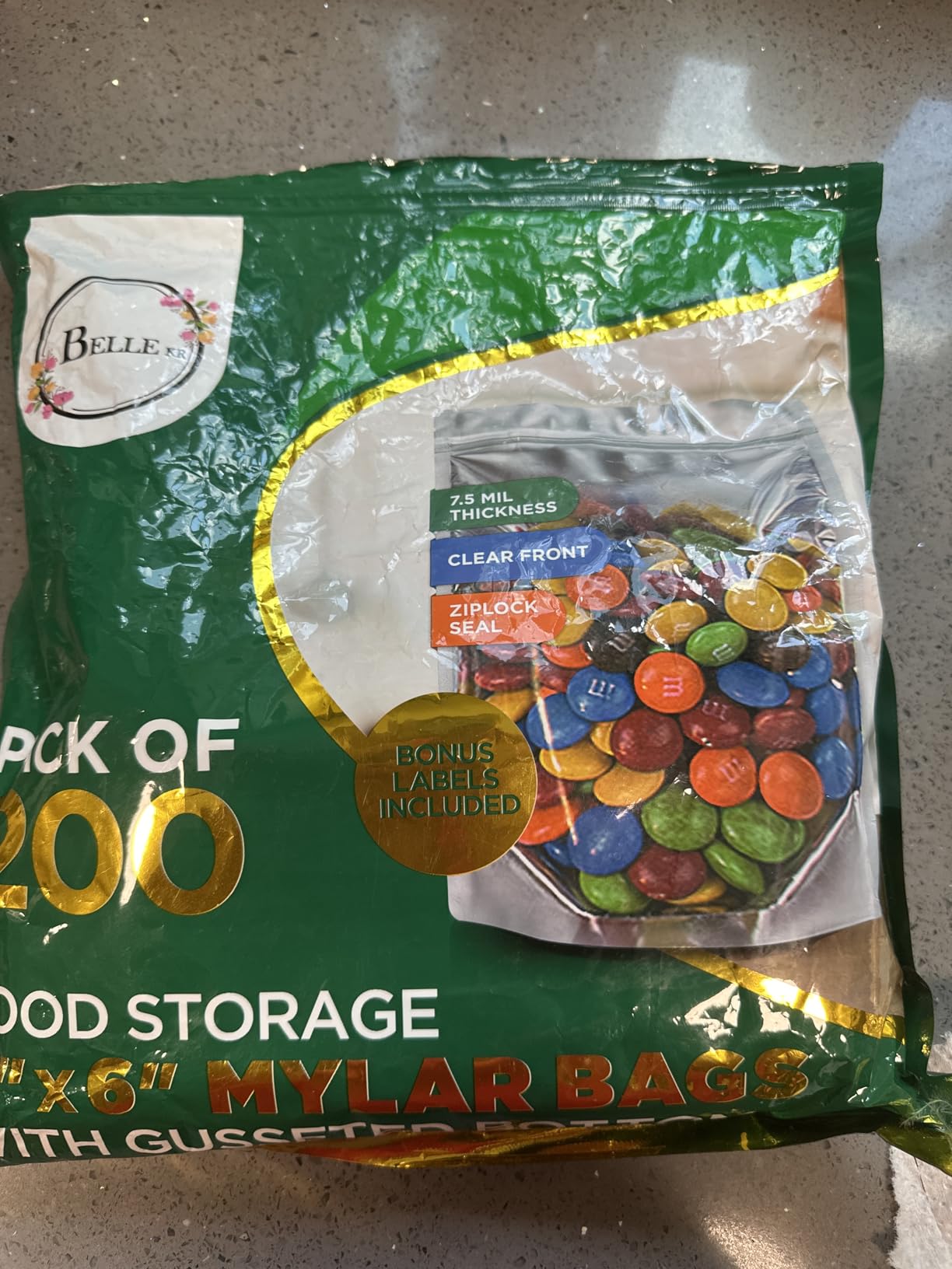 BELLE KR® 6x9 Mylar Bags Stand Up - Pack Of 100-7.5mil Thick - Clear Mylar Bags with See Through Window for Freeze Drying Food - Bonus Labels Included customer photo 1