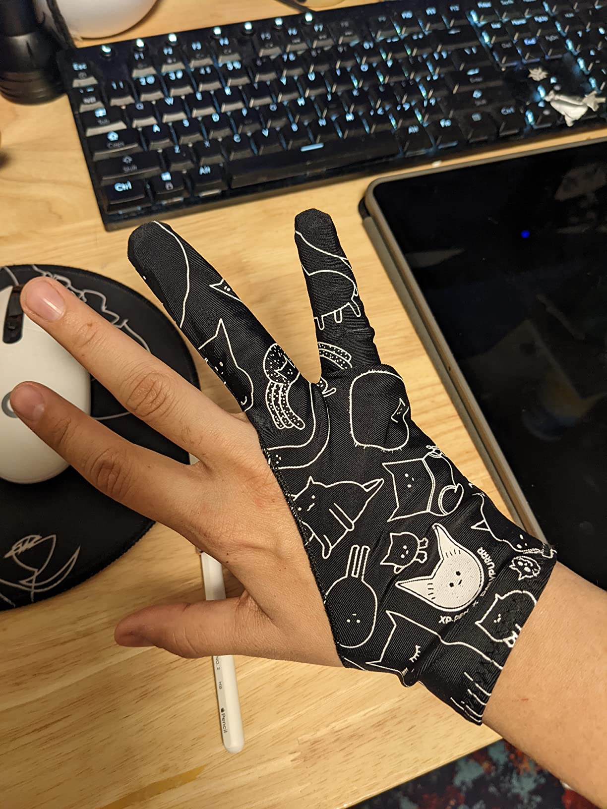 XPPen Digital Drawing Glove - Two-Finger Artist Glove with Cute Cat Print, Suitable for Right and Left Hand customer photo 1