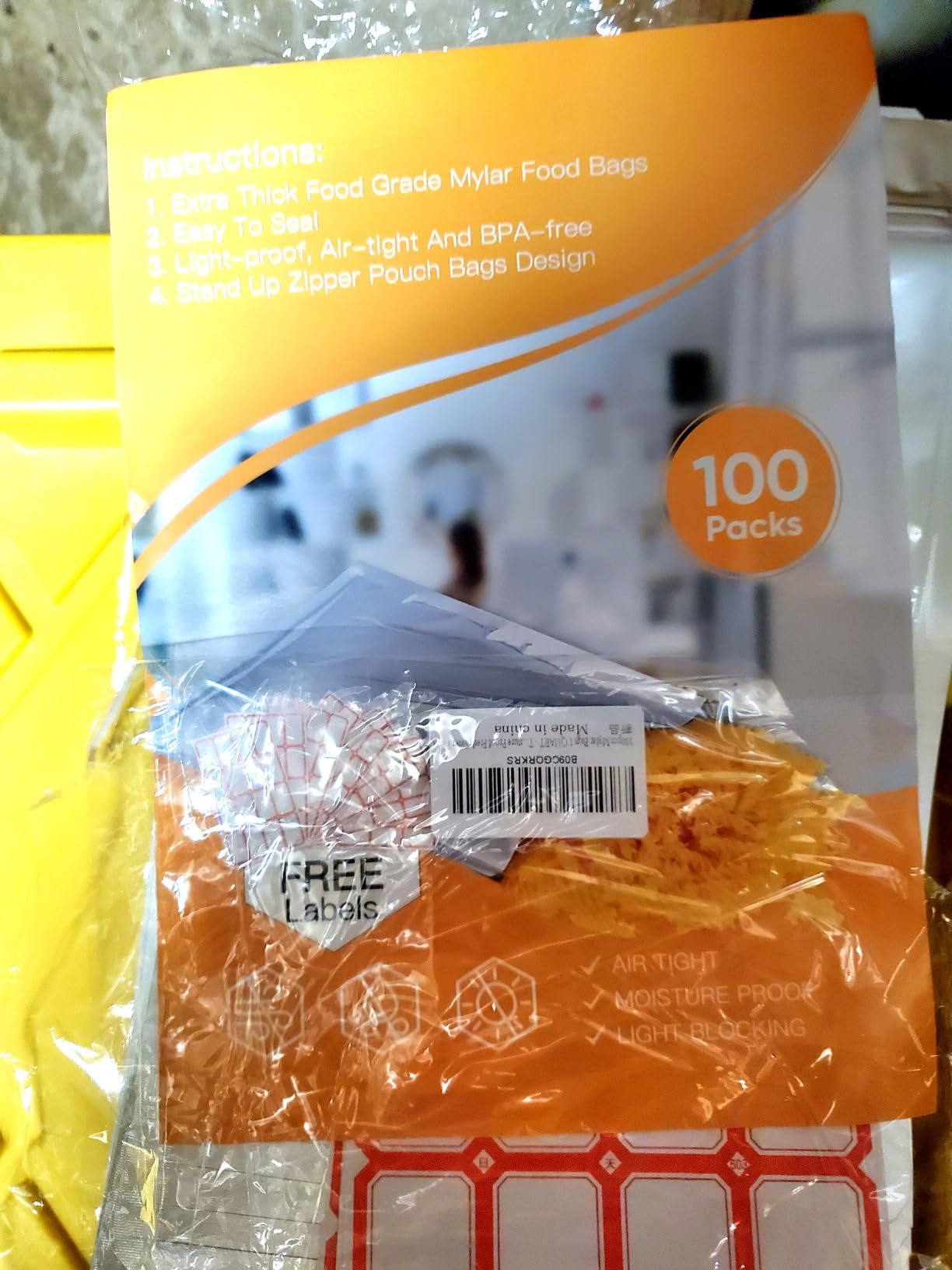 100pcs Mylar Bags 1 QUART - Thick 9.4 Mil - 7