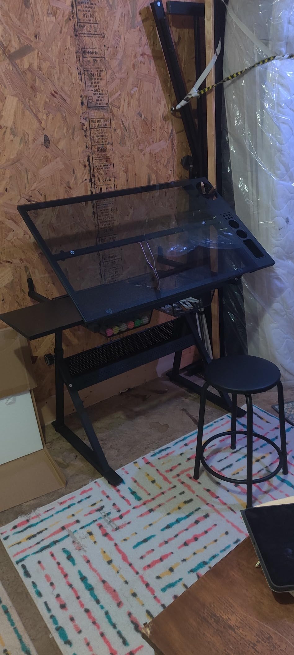 Glass Drafting Table Art Desk – Adjustable Professhional Artwork Drawing Drafting Table Desk, Glass-Topped Art Table for Craft Station Studio Home Office School w/Drawers (Black) customer photo 2