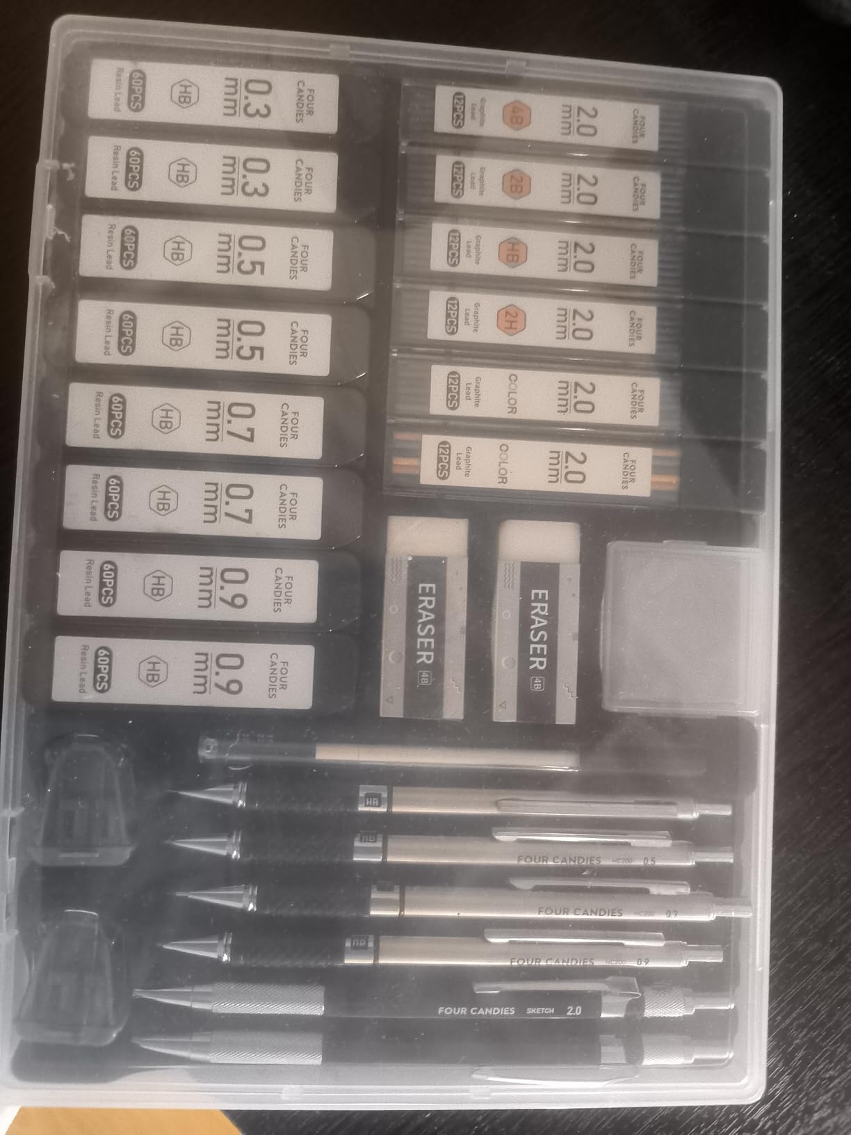Four Candies 25PCS Mechanical Pencil Set, 0.5, 0.7, 0.9 & 2mm, Storage Case customer photo 1