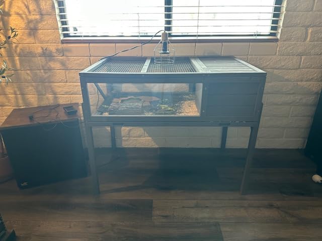 GEGURI Tortoise Habitat Indoor & Outdoor, Wooden Tortoise House with Detachable Legs, Reptile Cage for Small Animals customer photo 1