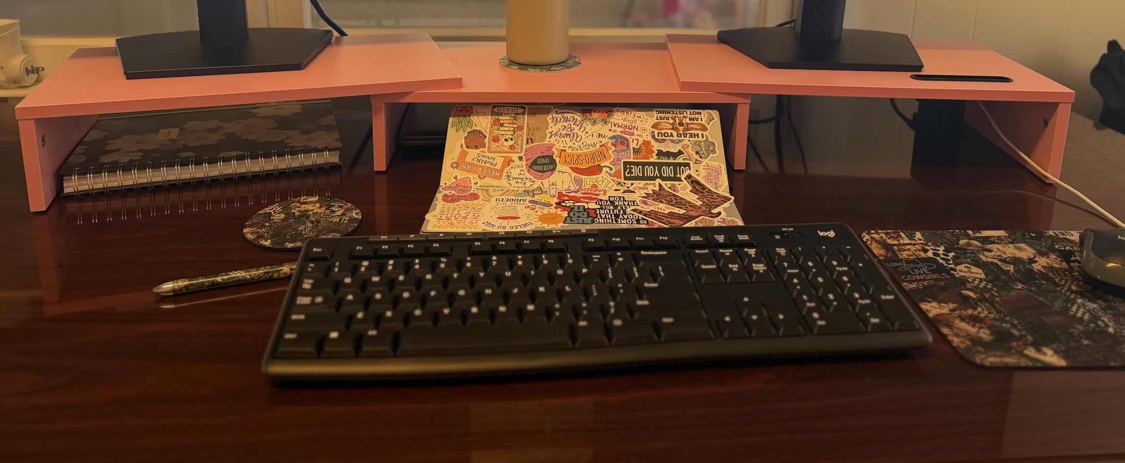 BONTEC Dual Monitor Stand Riser, Adjustable Length & Swivel Angle, White customer photo 1