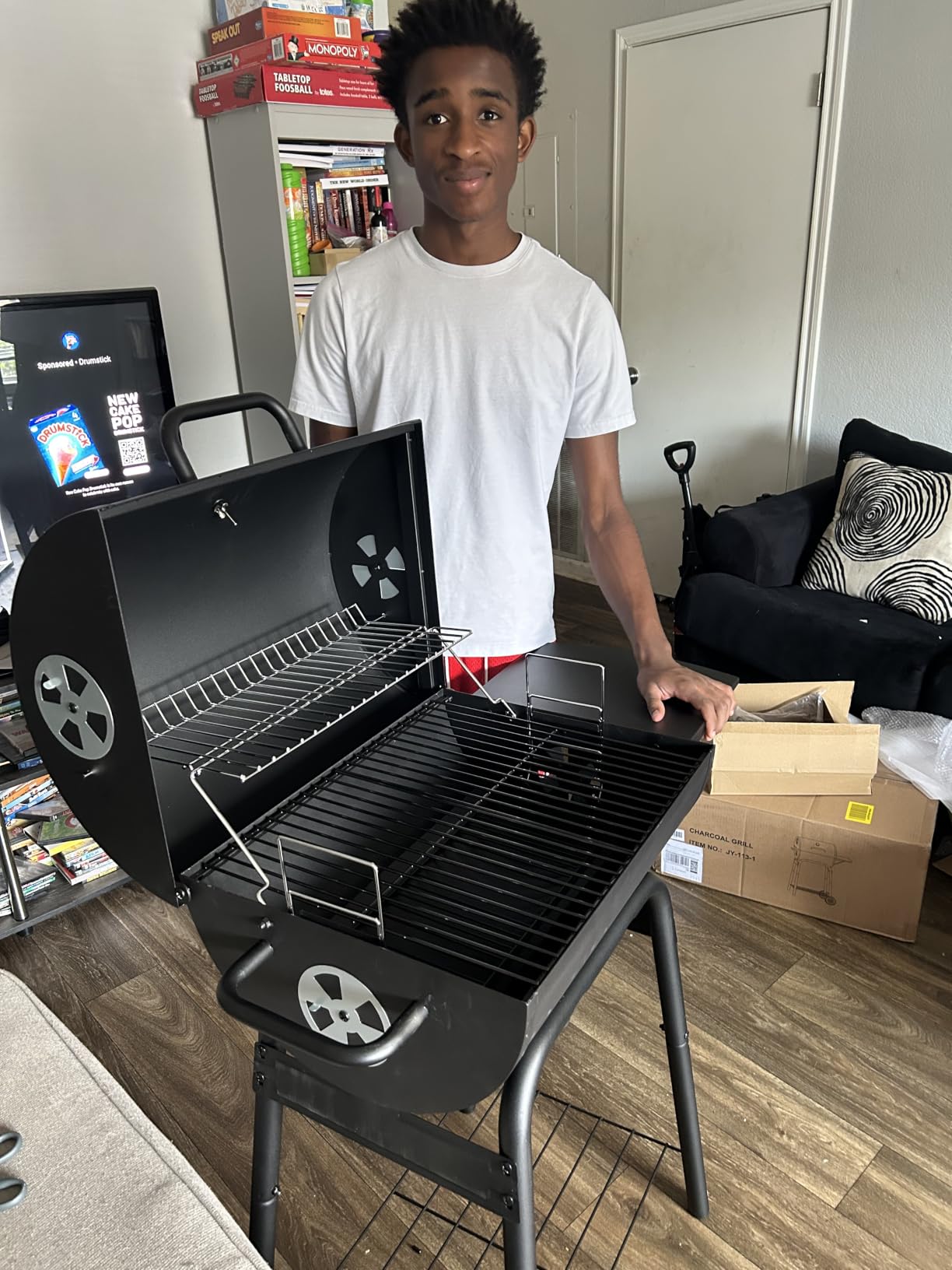 Charcoal Grill with Side Table,Barrel BBQ Grill 500 Sq In Cooking Area customer photo 1