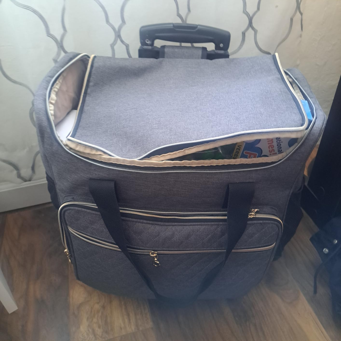 LUXJA Rolling Craft Bag, Scrapbook Bag with Wheels for Art Supplies, Black customer photo 2