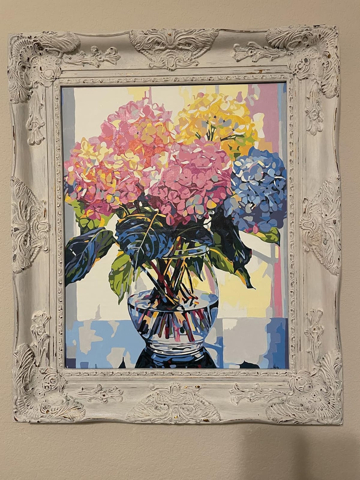 Tucocoo Hydrangea in Glass Vase Window Landscape Paint by Numbers for Adults Beautiful Flower DIY Paint by Numbers Acrylic Paint Canvas Colorful Flowers Painting Kits Art 16x20 Inch（Without Frame） customer photo 1