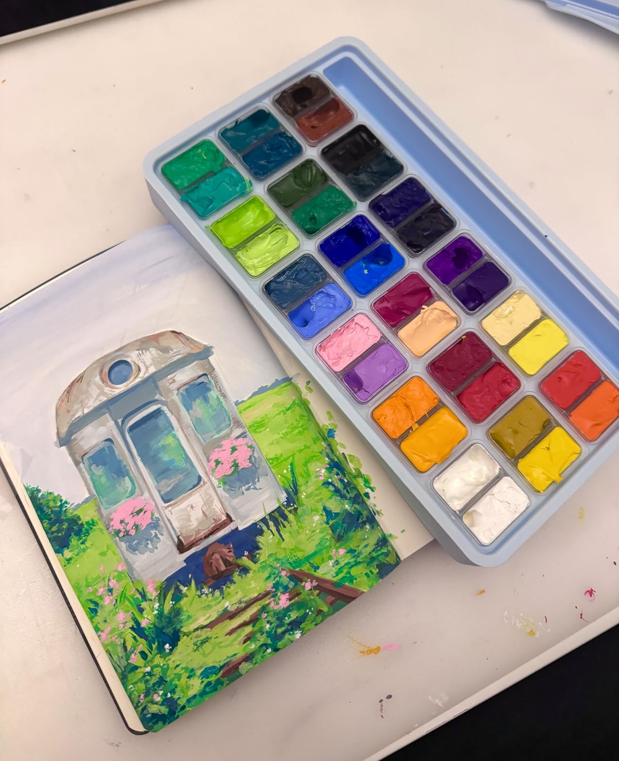 HIMI Gouache Paint Set, 36 Colors x 12ml Twin Jelly Cup Design with 3 Paint Brushes and a Palette in a Carrying Case Perfect for Artists, Students, Gouache Opaque Painting customer photo 1