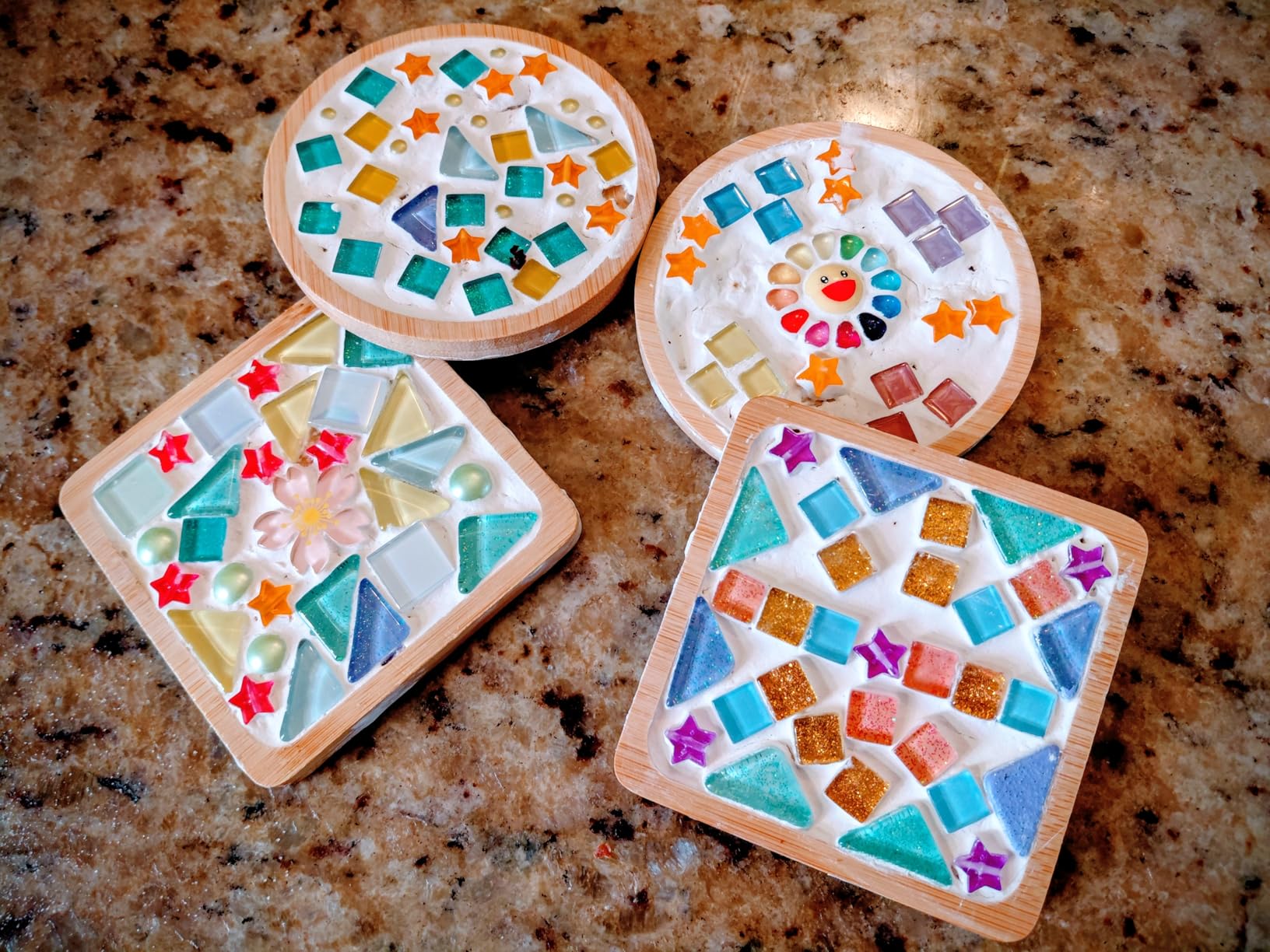 4 Sets DIY Mosaic Coaster Kit for Adults Sunflower Star Tile Coaster Craft customer photo 1