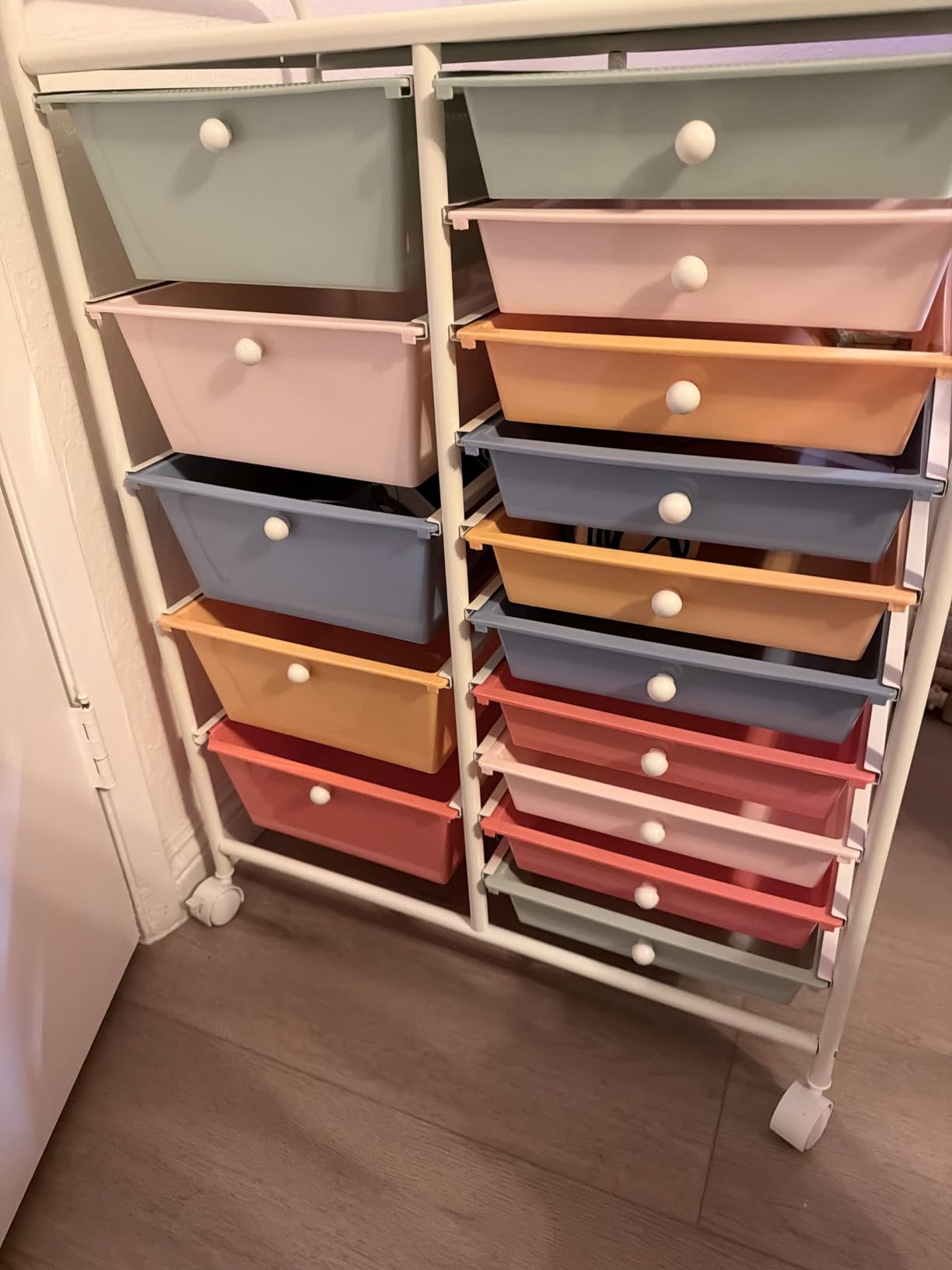 LDAILY 15 Drawer Rolling Storage Cart, Rolling Cart with Drawers for Classroom, Art Supply Craft Organizer on Wheel with Metal Frame & Handles for Home Office School customer photo 1