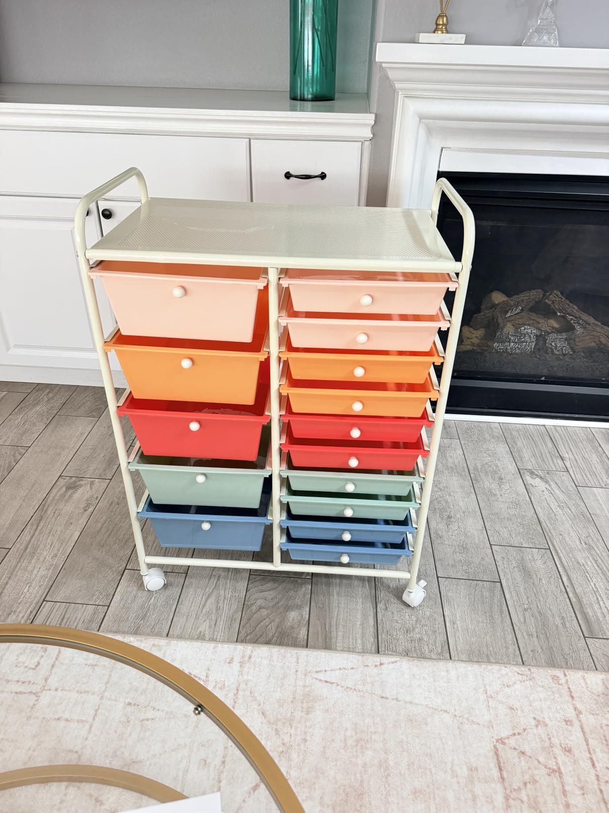 LDAILY 15 Drawer Rolling Storage Cart, Rolling Cart with Drawers for Classroom, Art Supply Craft Organizer on Wheel with Metal Frame & Handles for Home Office School customer photo 2