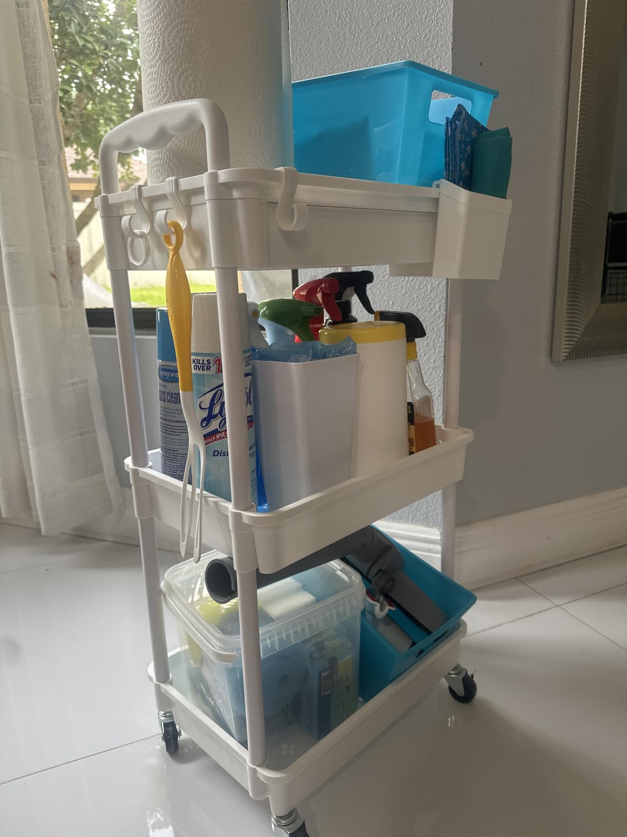 SUNALLY 3 Tier Rolling Cart with Drawer, Craft Storage Cart Organizer,White customer photo 2