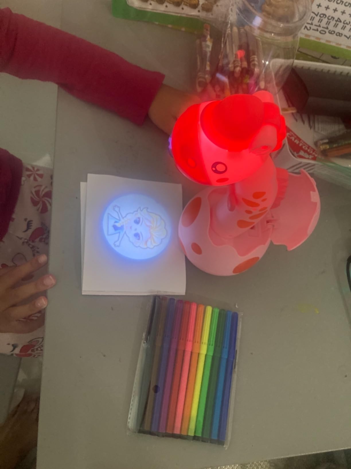 Drawing Projector for Kids: Unicorn Toys for Girls Aged 3+,Art and Craft Kit, Art Sketch Projector Drawing and Tracing Include 96 Stencils and 12 Markers, Projector for Learn to Draw Toy for Girls 3+ customer photo 1