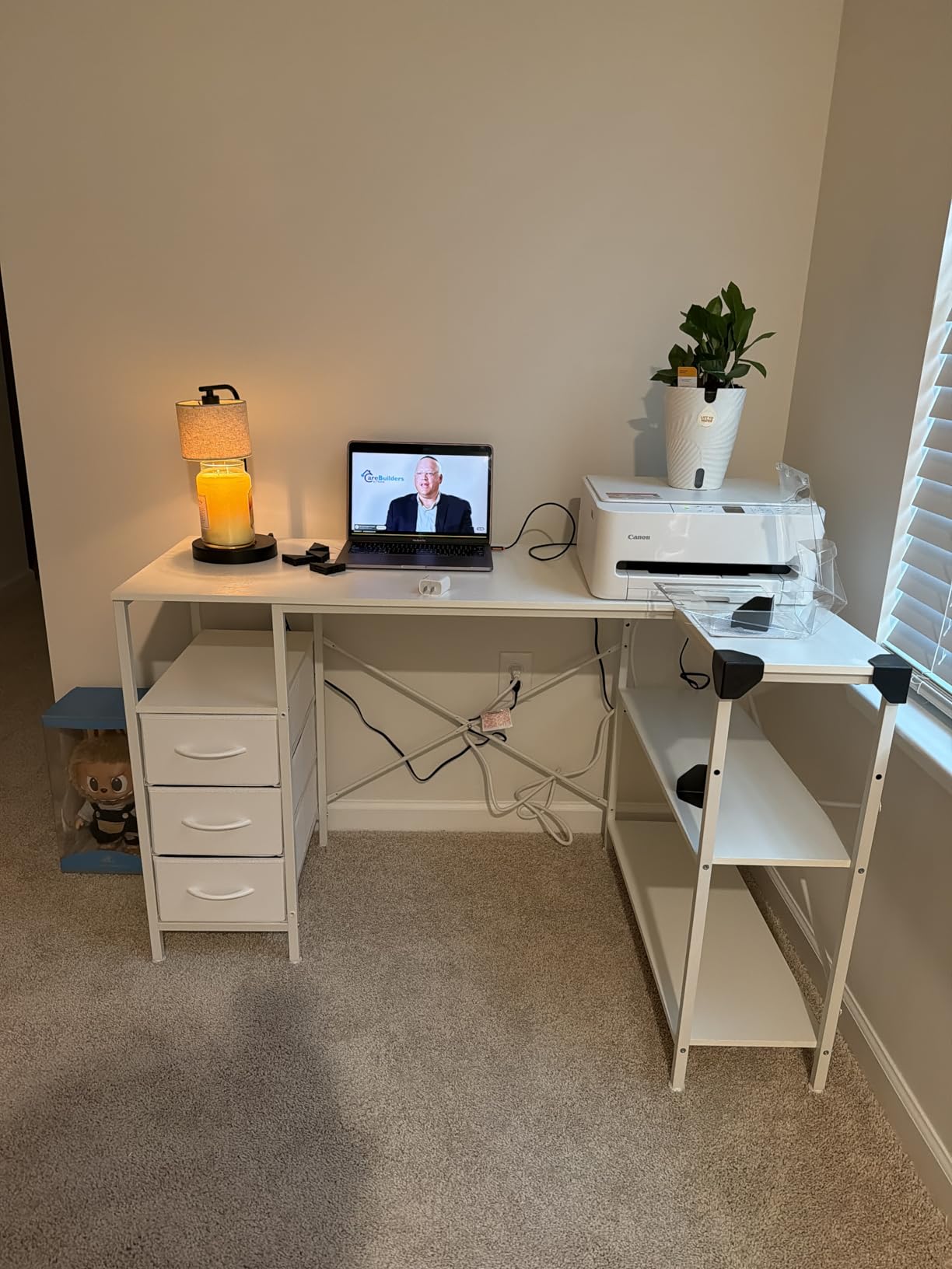 Huuger L Shaped Office Desk with Power Outlets & 3 Drawers customer photo 1