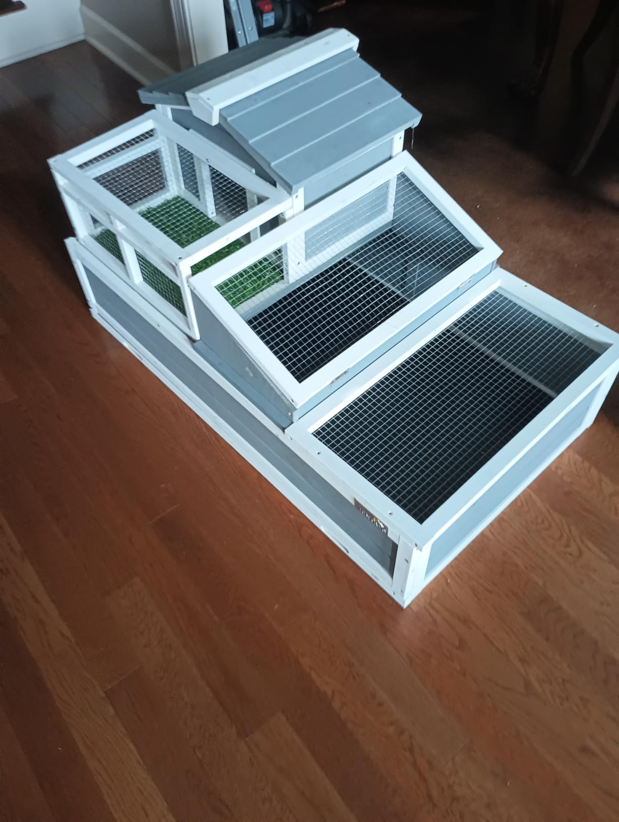 3-Room Large Tortoise Habitat with Pull-Out Tray, Wooden Tortoise Enclosure Indoor & Outdoor with Ramp, Grass Mat, Openable Roof, Luxurious Reptile Enclosure for Small Animals, Yellow customer photo 2