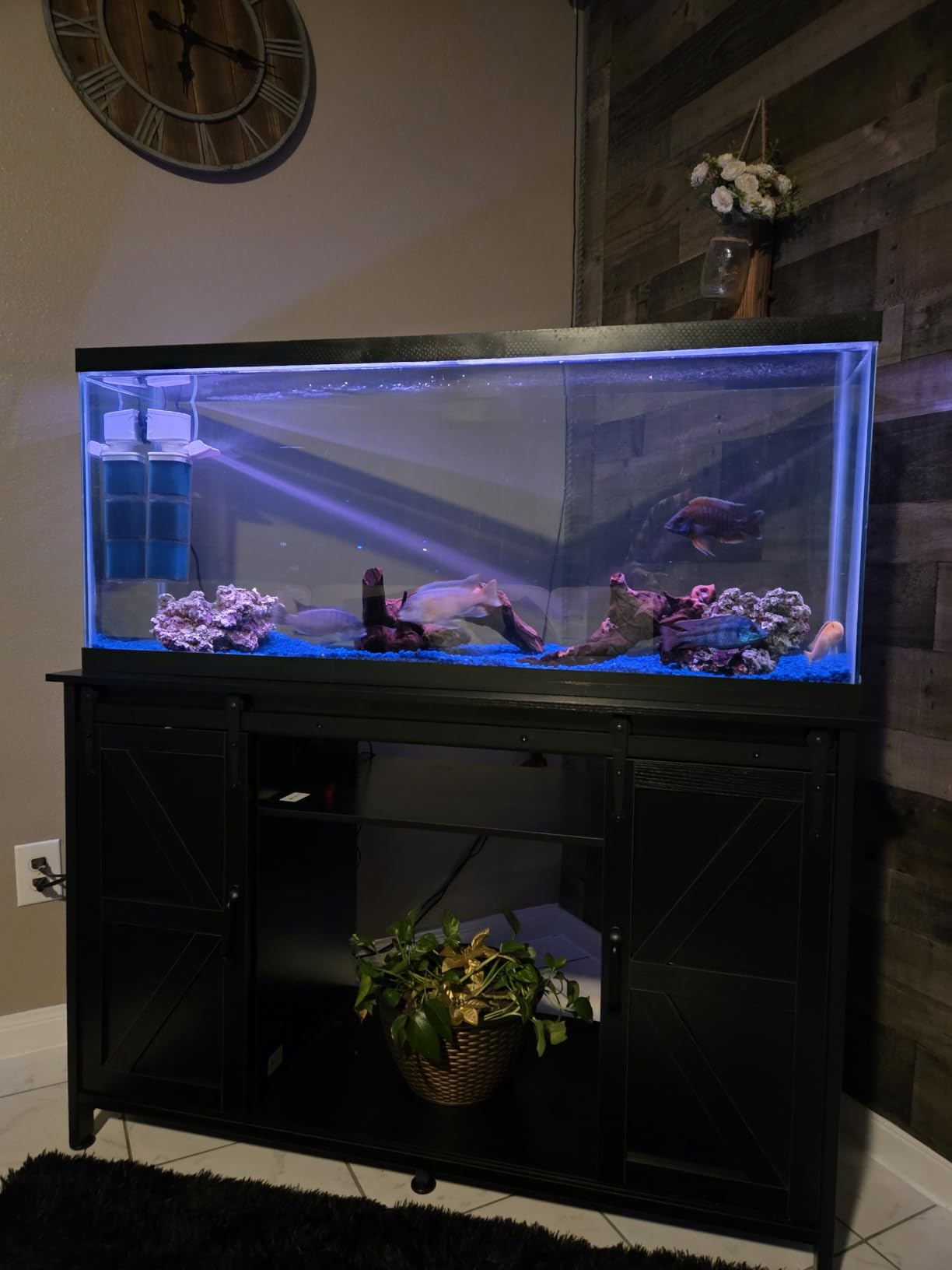 VOWNER Farmhouse 55-75 Gallon Fish Tank Stand with Power Outlet, Grey customer photo 2