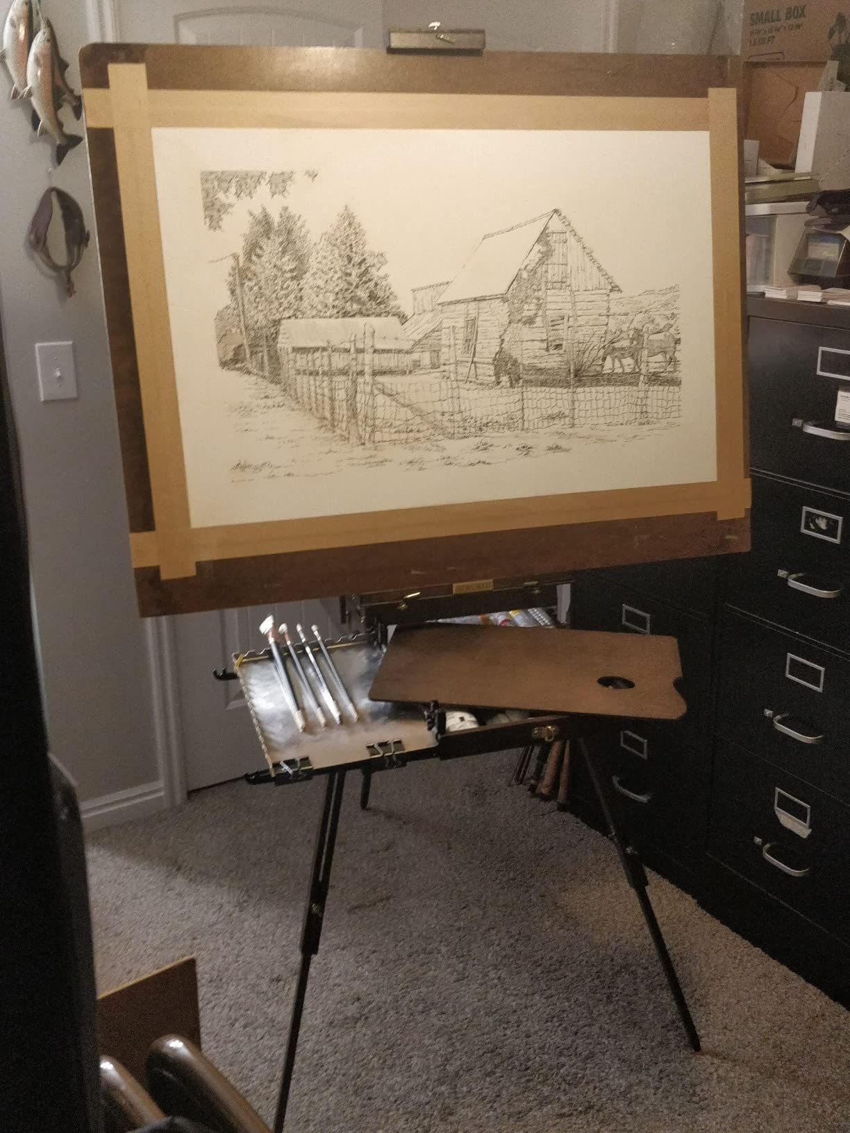 ATWORTH French Easel for Painting, Deluxe Beech Wooden Field & Studio Sketchbox Easel Stand with Metal Side Tray, Portable& Easy Transport for Painting Outdoor, Holds Canvas up to 34