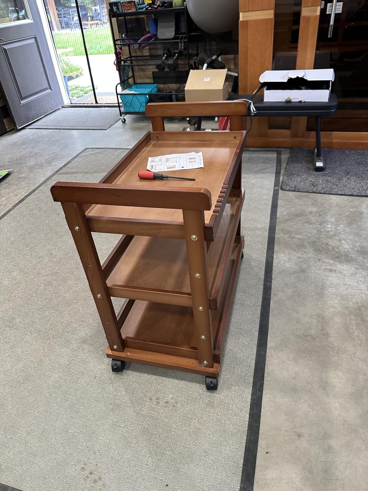 Falling in Art 3-Tier Beechwood Rolling Cart with Caster Wheels, Walnut customer photo 2