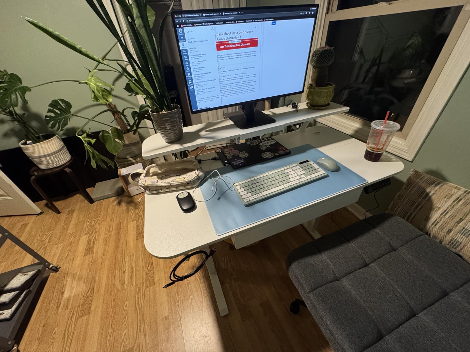 COMHOMA Electric Standing Desk with Drawers, 48 x 24'' Sit Stand up Desk with Monitor Stand, Laptop Stand, Height Adjustable Ergonomic Home Office Computer Desk with Memory Preset Controller customer photo 2