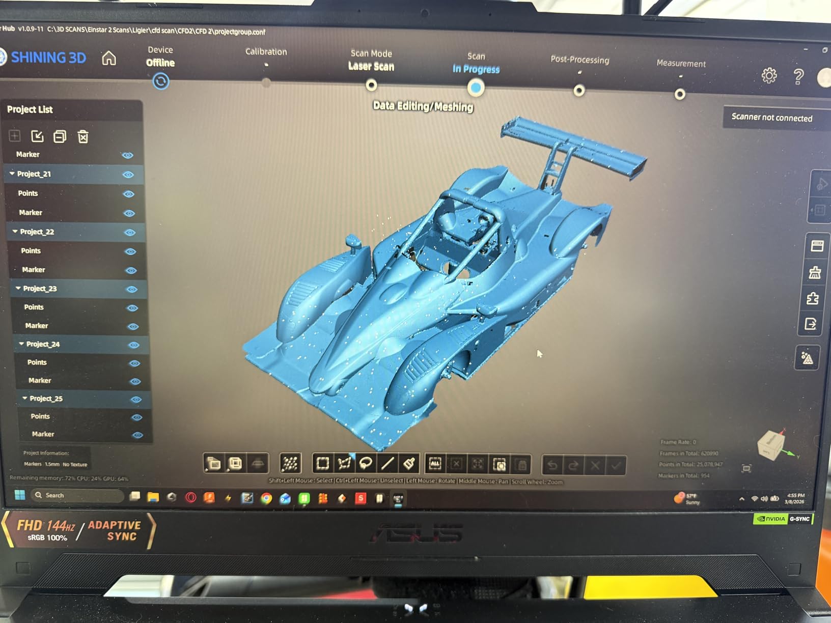 EINSTAR 2 Wireless 3D Scanner, 17 Parallel Lines Blue Laser and VCSEL Infared Light Support 3D Scanning Small to Large Objects, Up to 90 FPS High Speed Scanning, Support 3mm, 6mm, 12mm Markers. customer photo 1