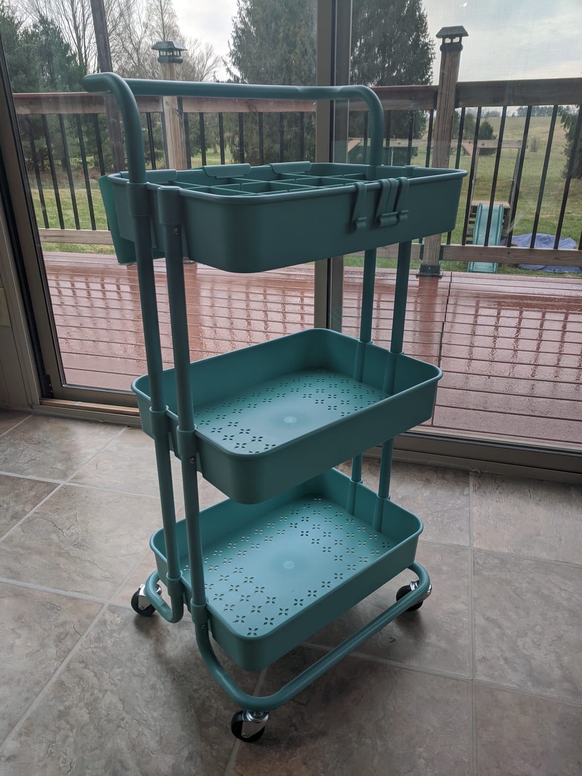 ALVOROG Rolling Storage Cart with 5 Drawers,Pegboards,Wooden Top,Bins,Black customer photo 2