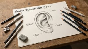 How to draw ears step by step