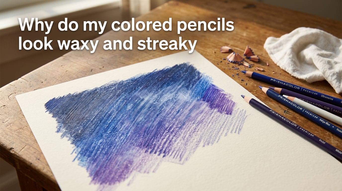 Why do my colored pencils look waxy and streaky