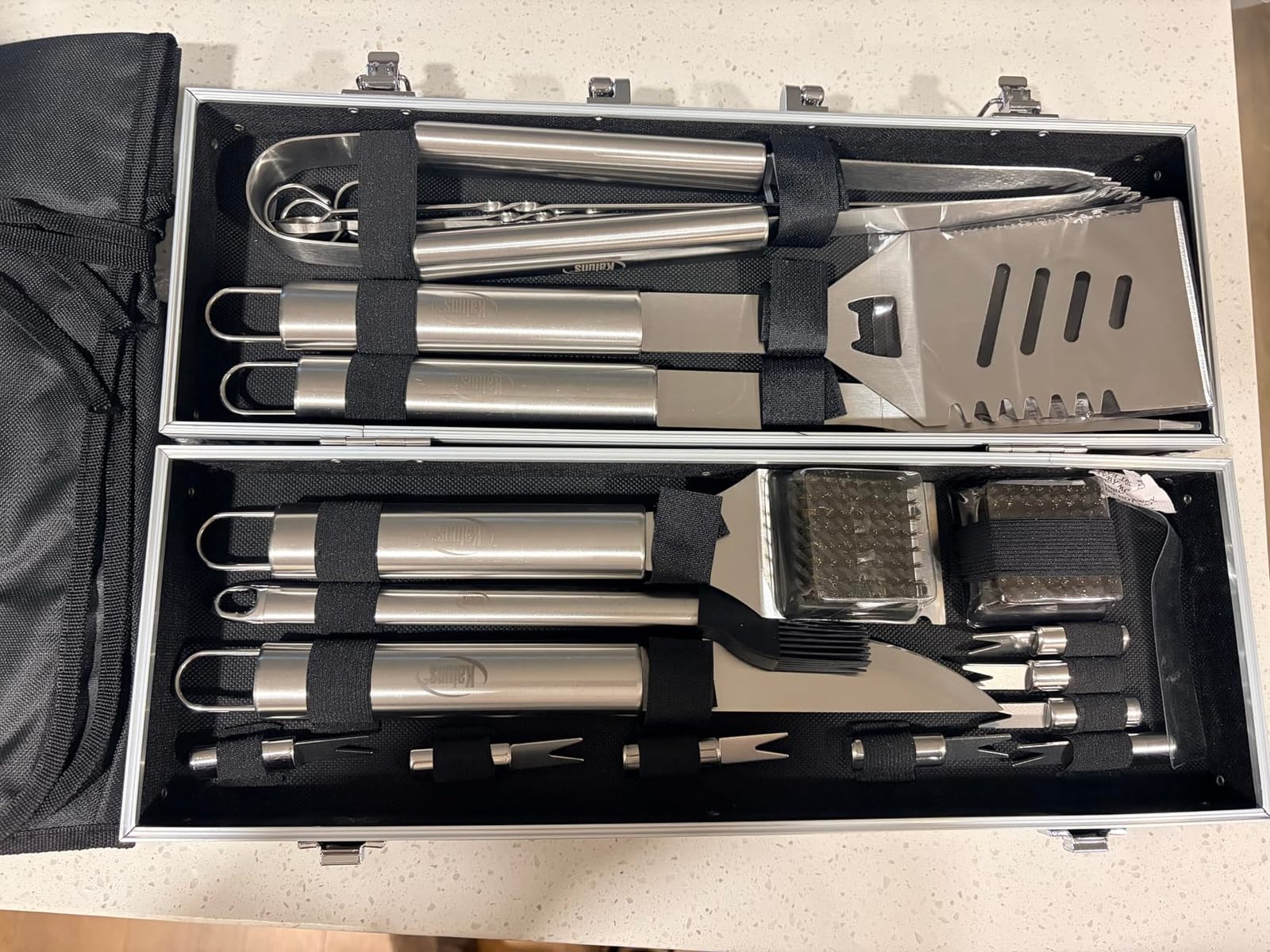 Kaluns Grilling Accessories, Gifts for Men Christmas Grilling Gifts for Dad, Heavy Duty Stainless Steel BBQ Grill Tools Set for Outdoor Grill with Aluminum Case and Apron, Birthday Gifts for Men Dad customer photo 2
