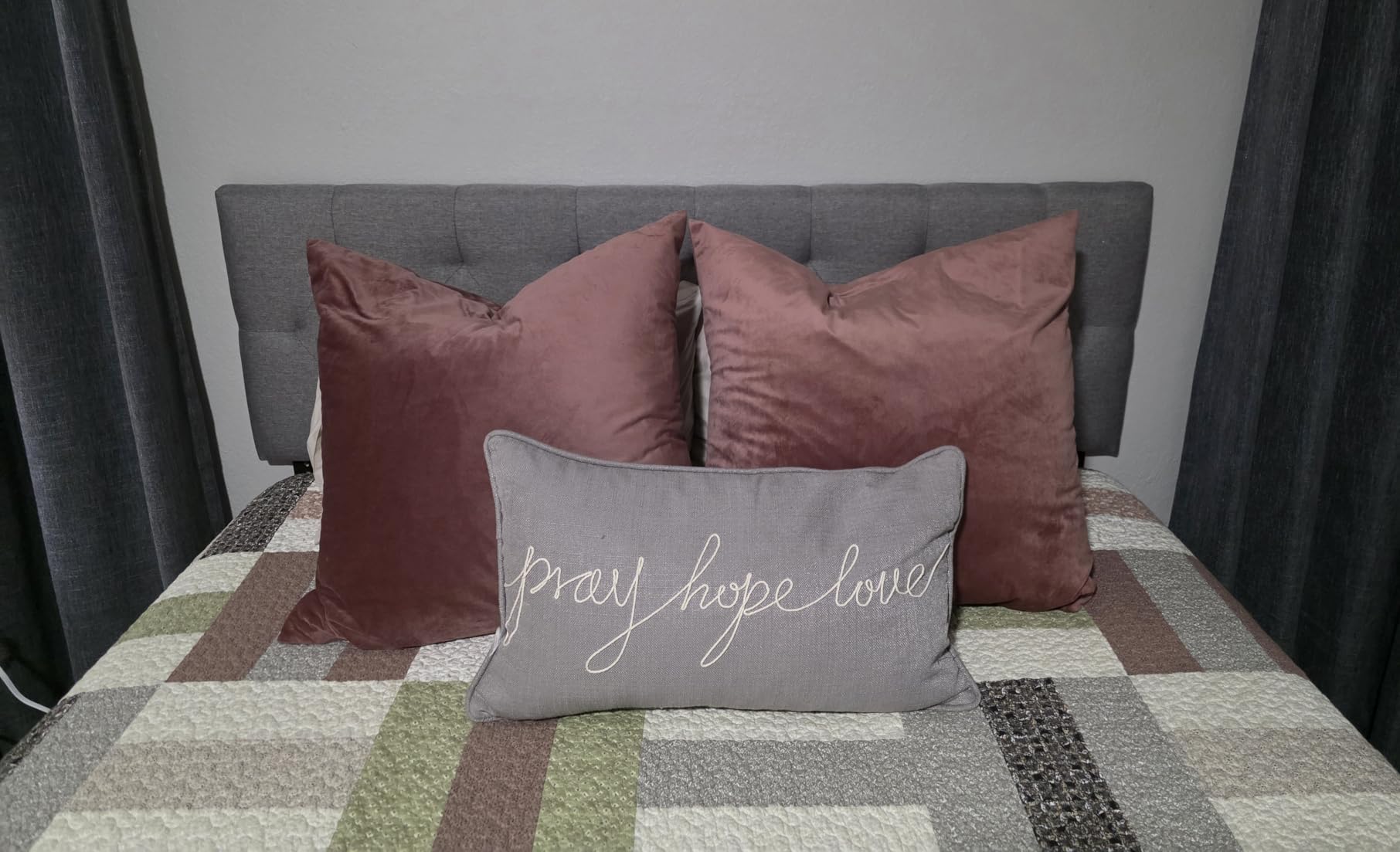 Lucid Mid-Rise Upholstered Headboard - Diamond Tufted - Padded Polyester - Adjustable Height from 34” to 46” - Easy Assembly - Bed Frame or Wall Mount - Sturdy - Stone - Queen Size customer photo 2
