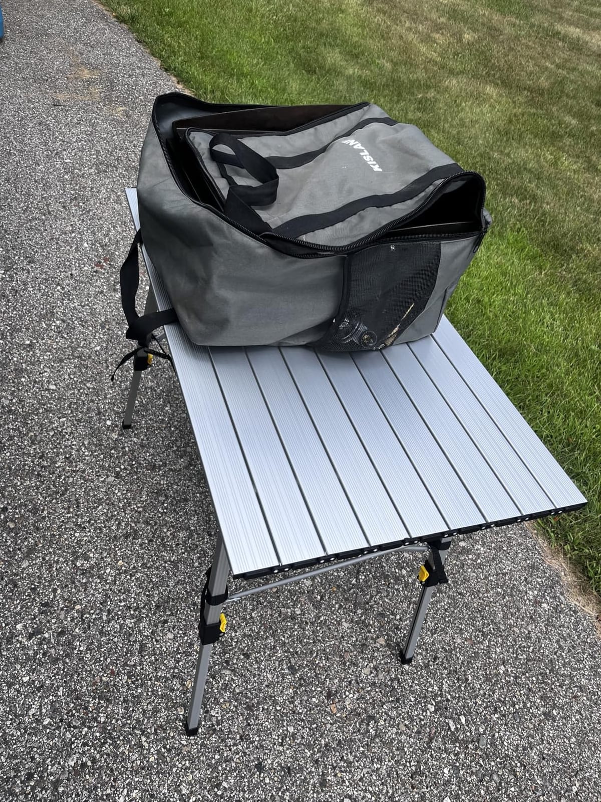Portal Outdoor Folding Portable Picnic Camping Table with Adjustable Height Aluminum Roll Up Table Top Mesh Layer, Silver customer photo 2