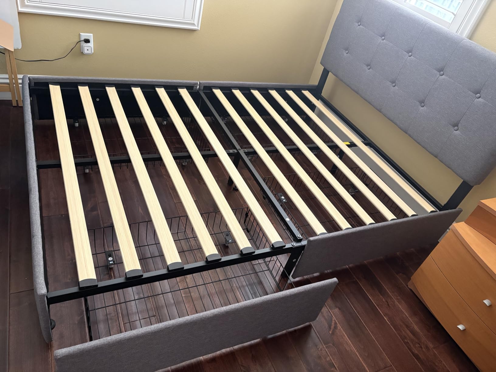 Allewie Queen Size Storage Bed Frame with 4 Underbed Drawers, Upholstered Platform Bed with Adjustable Headboard, Square Button Tufted, Easy Assembly, Noise-Free, No Box Spring Needed, Light Grey customer photo 2