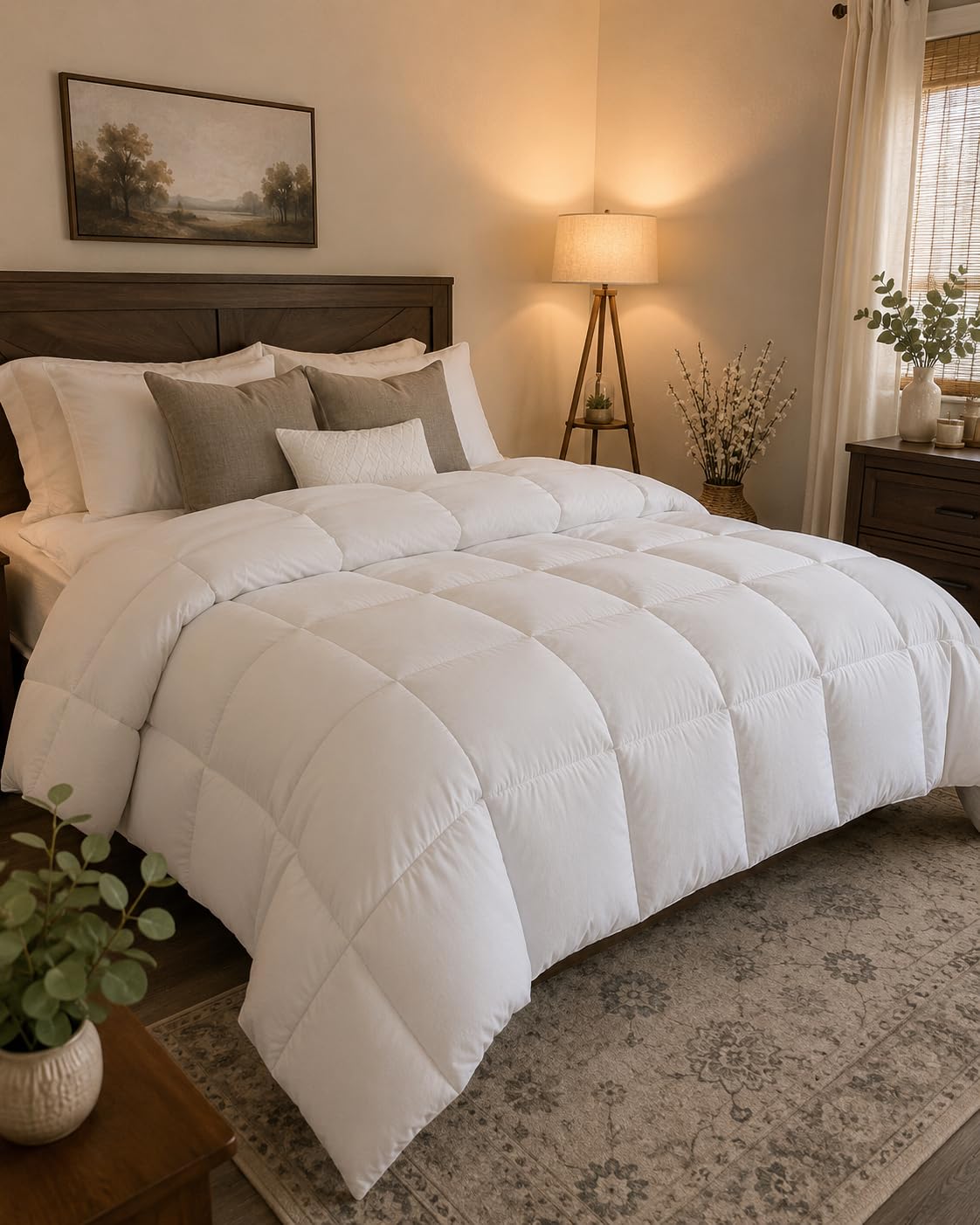 HYLEORY All Season Queen Size Bed Comforter - Cooling Goose Down Alternative Quilted Duvet Insert with Corner Tabs - Winter Warm - Machine Washable - White customer photo 1