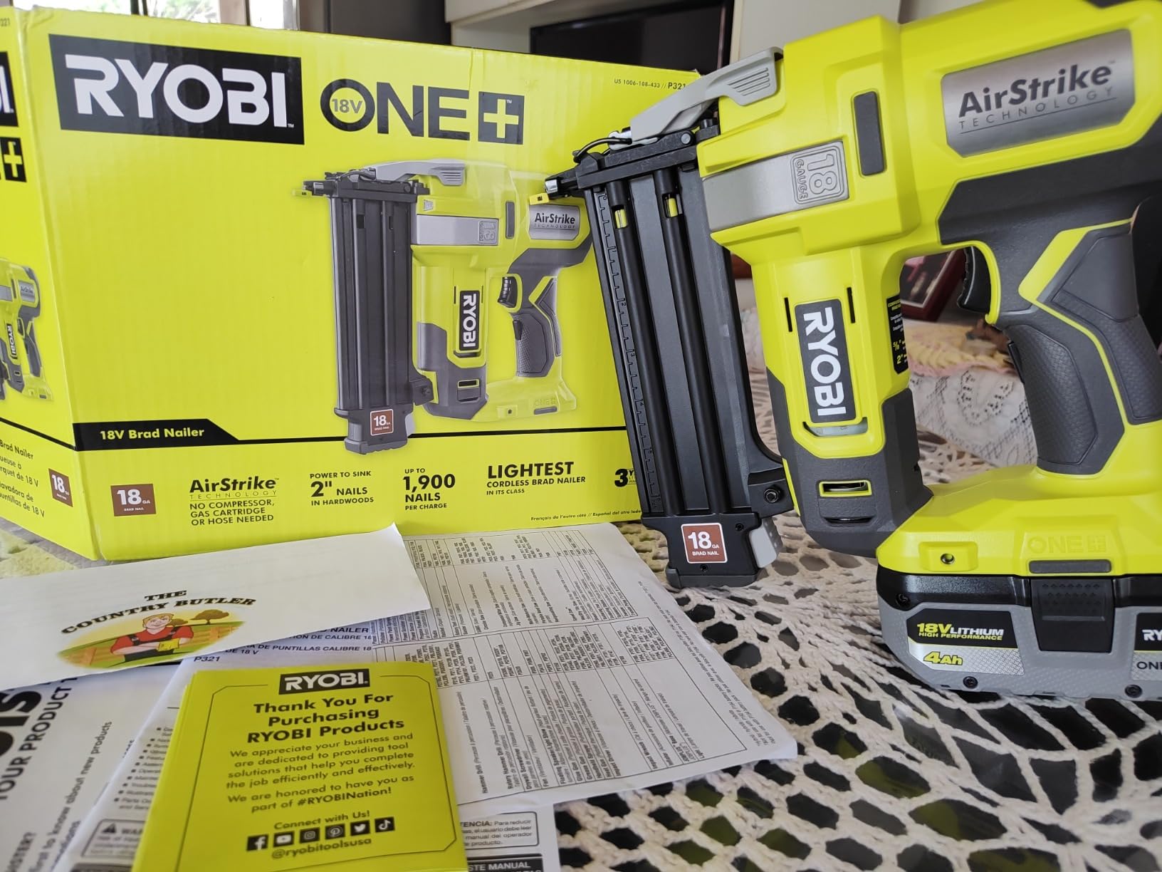 Ryobi 18V ONE+ 18-Gauge Cordless Airstrike Brad Nailer (Tool Only) P321 customer photo 2