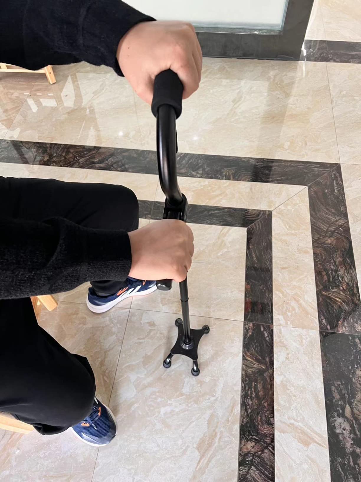 Adjustable Walking Cane for Men & Women with 4-Pronged Base for Extra Stability - Foldable Cane for Seniors with Foam Padded Offset Handle for Soft Grip & a Second Handle for Standing customer photo 1